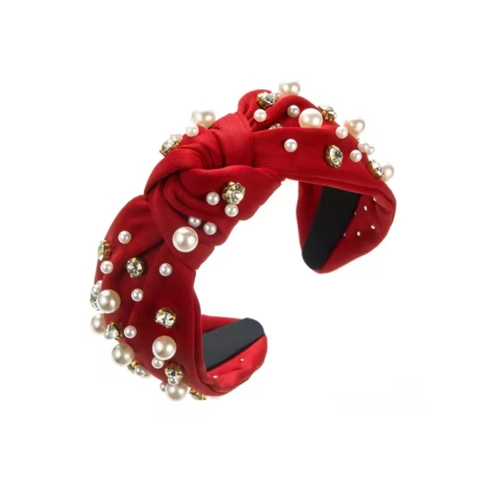 Elegant Red Pearl Embellished Headband